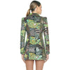 [Shesrim] Fitted Structure Sequined Blazer Mini Dress Green Multi-colored Body Sculpting Design V-Neck Clubwear