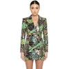 [Shesrim] Fitted Structure Sequined Blazer Mini Dress Green Multi-colored Body Sculpting Design V-Neck Clubwear