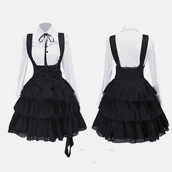Shirt Dress Women Classic Lolita Gothic Dress Vintage Cosplay Anime Girl Black Long Sleeve Knee Length Plus Size Cute Dress