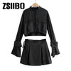 Shirt suit skirt spring and summer female black and white design sense niche short top high waist skirt Suits with skirt Y2K