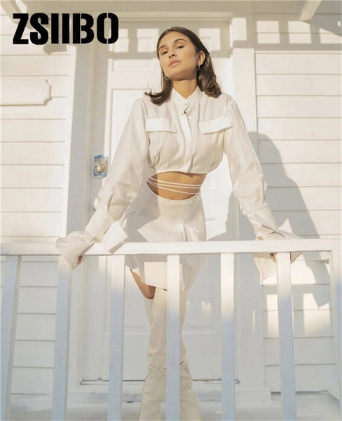 Shirt suit skirt spring and summer female black and white design sense niche short top high waist skirt Suits with skirt Y2K