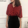 Shirts Women Chiffon Long Sleeve Single Breasted Polka Dot Notched Womens Loose Retro Trendy Shirt Korean Style Simple Blouses