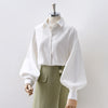 Shirts Women Lantern Sleeve Loose Turn-down Collar Simple Solid Feminino Blouses Minority Korean Style Autumn All-match Fashion