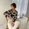 Shirts Women Milk Cow Pattern Turn-down Collar Shirt Womens Elegant Retro Loose Casual All-match Tops Chic Breathable
