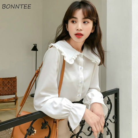 Shirts Women Pure Fresh Simple Leisure Popular Sweet Girls Spring  Kawaii Blouses Holiday Female Clothes Preppy Style