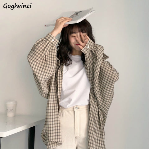 Shirts Women Spring Long Sleeve Plaid Loose 2XL Students All-match Street Wear Korean Style Leisure Blouses Womens Tops Chic New