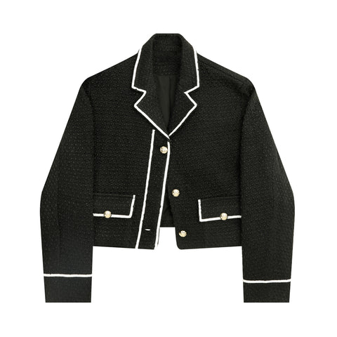 Short Black Blazer Coat Women's Spring Autumn Single Breasted Solid Color Elegant Long Sleeve Tweed Suit Coat Female