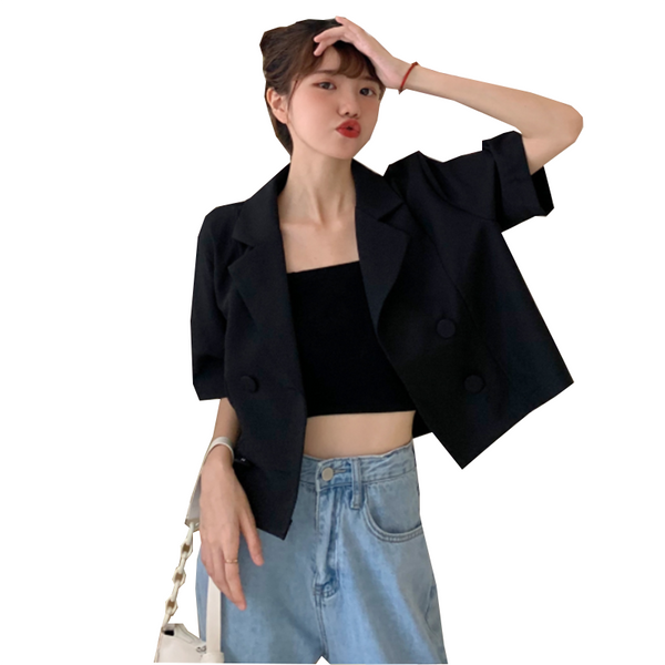 Short Black Small Suit Overcoat Female Summer Thin Suit Jacket 2023Sundress Casual Double-Breasted Women's Suit Coat Fashion