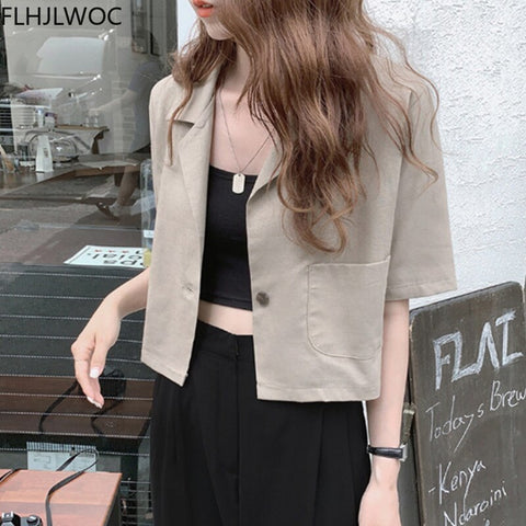 Short Blazer Tops Summer Office Lady Elegant Blazer Cute Single-Breasted Design Womens Jackets And Coats Blazers Flhjjlwoc