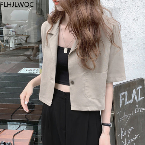 Short Blazer Tops Summer Office Lady Elegant Blazer Cute Single-Breasted Design Womens Jackets And Coats Blazers Flhjjlwoc