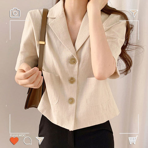 Short Blazer Tops Summer Office Lady Elegant Blazer Cute Single-Breasted Design Womens Jackets And Coats Blazers Flhjjlwoc