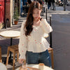 Short Chic Tops Summer Long Sleeve Autumn Basic Shirts Single Breasted Button Blouse Korea Style Peplum Women Tops Bow Tie