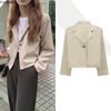 Short Coat Outerwear 2023 Fall Autumn Spring Long Sleeve Chic Korean Office Lady Women Work Solid Black Crop Blazer