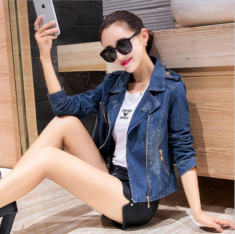 Short Denim Blazer Ladies Autumn Korean Slim Long Sleeve Tops Chic Street Femme Jacke