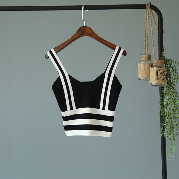 Short Knitted camisole tank cropped women's sleeveless top tube tops off shoulder sexy striped cotton croptop girls bandeau 2022