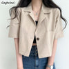 Short Sleeve Blazers Women Solid Crop Thin Summer Cool Streetwear Daily Ulzzang Casual Trendy Basic All-match Ins College Young