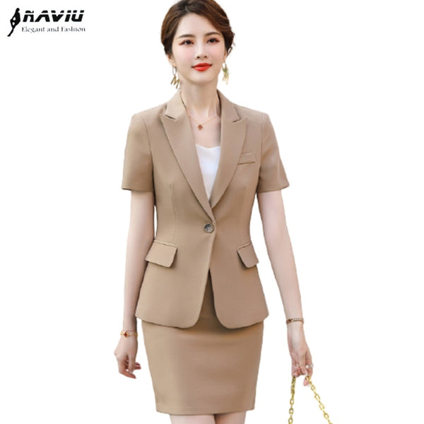 Short Sleeve Business Women Skirt Suits Summer 2022 Temperament Slim Blazer And Skirt Office Ladies Work Wear