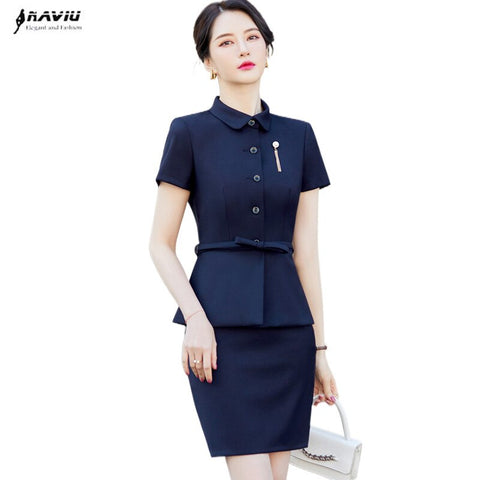 Short Sleeve Suits Uniform Women Summer Thin Professional Temperament OL Slim Blazer And Skirt Office Ladies Work Wear