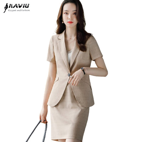Short Sleeve Suits Women Thin Summer 2022 Temperament Business Formal Slim Blazer And Skirt Office Ladies Work Wear