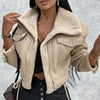 Short Winter Faux Leather Jackets Women Thicken Lapel Velvet Coat Casual Warm Black Outerwear Female Vintage Streetwear