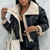 Short Winter Faux Leather Jackets Women Thicken Lapel Velvet Coat Casual Warm Black Outerwear Female Vintage Streetwear