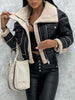 Short Winter Faux Leather Jackets Women Thicken Lapel Velvet Coat Casual Warm Black Outerwear Female Vintage Streetwear