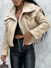 Short Winter Faux Leather Jackets Women Thicken Lapel Velvet Coat Casual Warm Black Outerwear Female Vintage Streetwear