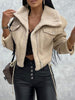 Short Winter Faux Leather Jackets Women Thicken Lapel Velvet Coat Casual Warm Black Outerwear Female Vintage Streetwear