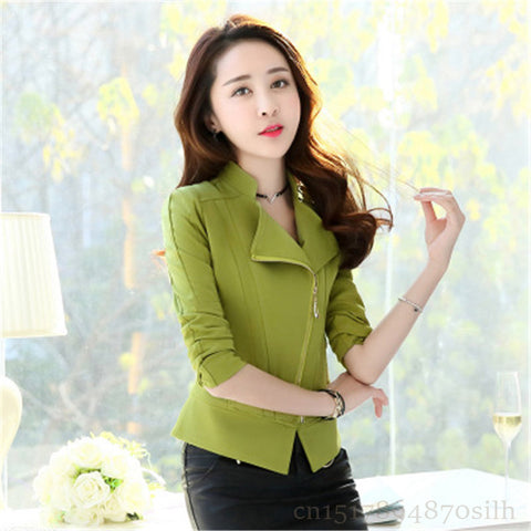 Short Zipper Jacket Women 2022 Spring Autumn New Long Sleeve Blazers Women Fashion Solid Color Slim Large Size Blazer Suit Z208