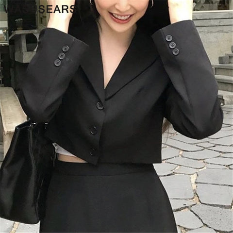 Short blazer women korean blazer long sleeve vintage tops women blazers buttons notched neck crop top casual streetwear