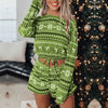 Shorts Suit Women's Winter Home Catton Printed Snowflake Print Decoration Christmas Short Full Sleeve Suit With Short Pants