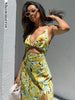 Showmirror Summer Floral Print Twist Cut Out Midi Dress Women Holiday Strap Slit Sundress Party Club Backless Dresses Clothes