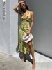 Showmirror Summer Floral Print Twist Cut Out Midi Dress Women Holiday Strap Slit Sundress Party Club Backless Dresses Clothes