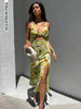 Showmirror Summer Floral Print Twist Cut Out Midi Dress Women Holiday Strap Slit Sundress Party Club Backless Dresses Clothes