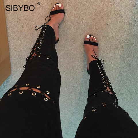 Faux Suede Cross Lace Up High Waist Leggings Women Sexy 7 Colors Long Slim Fitness Legging Party Club Legings