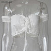 Sexy Lace Crop Top 2022 Summer Off Shoulder White Lace Handmade Crochet Women Shirts Elegant Short Tank Crop Tops Bustier