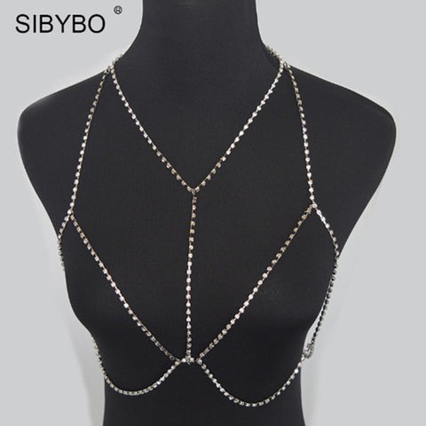 Women Metal Crop Top 2022 New Summer Beach Bikini Bra Body Chain Sexy Bustier Club Party Rhinestone Tops Accessories