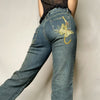 Sifreyr Butterfly Print Baggy Jeans Women Autumn Low Waist Denim Flare Pants Harajuku Streetwear Vintage Y2k Fairy Grunge Jeans