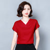 Silk Short Sleeve Blouse Woman Solid Colors Bottoming Woman's Shirts Office Lady Style Korean Plus Size 4XL Blusas 10297