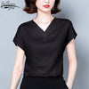Silk Short Sleeve Blouse Woman Solid Colors Bottoming Woman's Shirts Office Lady Style Korean Plus Size 4XL Blusas 10297