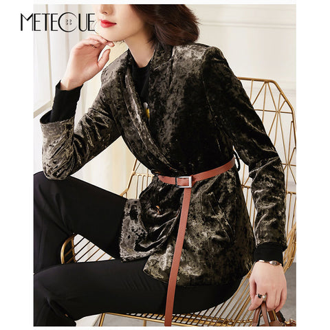 Silk Velvor Blazer with Belt 2022 Autumn Winter Fashion Double Breasted Buttons Long Sleeve Women Blazers And Jackets 2022