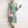 Silk dress medium length women's 2022 summer elegant Ruffle print crepe de Chine 7 / 3 sleeve silk skirt