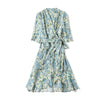 Silk dress medium length women's 2022 summer elegant Ruffle print crepe de Chine 7 / 3 sleeve silk skirt