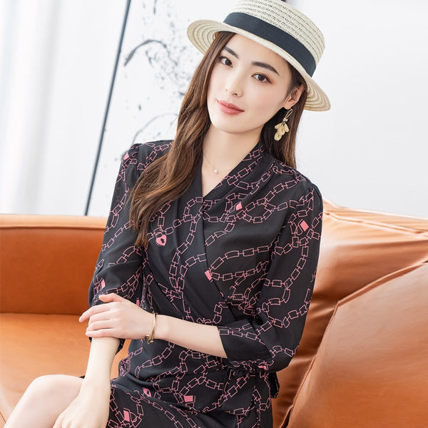 Silk printed dress women's style in spring 2022