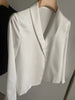Silk white shirt female in the spring and autumn 2023 chic black mulberry silk v-neck blouse senior professional suit collar