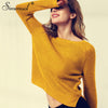 Simenual 2022 Fashion yellow sweaters for women autumn winter knitted jumper sueter mujer side slit lady's sweater pull clothes