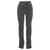 Simenual Grey Split Denim Stacked Pants Zip Up Baddie Style Streetwear Pencil Jeans For Women High Waist Bodycon Ruched Trousers