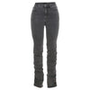 Simenual Grey Split Denim Stacked Pants Zip Up Baddie Style Streetwear Pencil Jeans For Women High Waist Bodycon Ruched Trousers