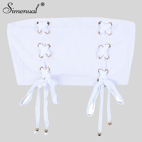 Lace up 2022 summer crop top tube female bow tie strapless sexy white fitness vest shortened tops cropped camisole sale