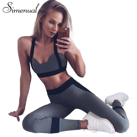 Push up athleisure tracksuit women sportswear patchwork fitness 2pcs leggings and bras elastic sexy summer tracksuits